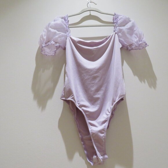 PRINCESS POLLY Girl In Love Bodysuit in Lilac Pastel Feminine Puff Sleeve Fairy - Picture 9 of 13